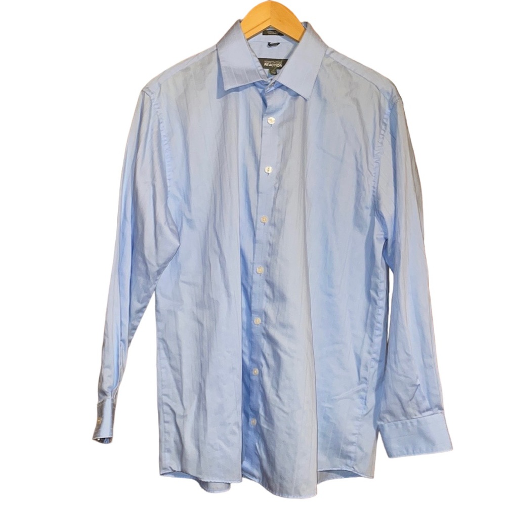 •KENNETH COLE REACTION•BLUE STRIPES BUTTON DOWN SHIRT SIZE 16(32-33)REGULAR FIT